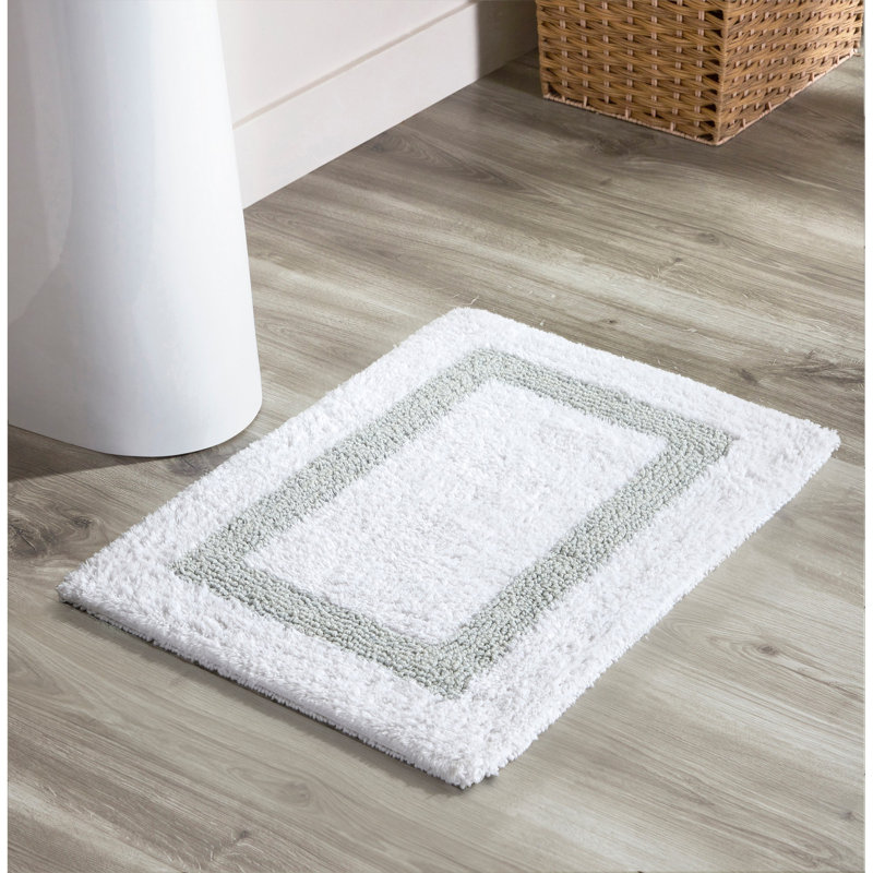 Tapis pour salle de bain réversible 100% coton Widman, Rectangle 17 po x 24 po, Blanc / Bleu