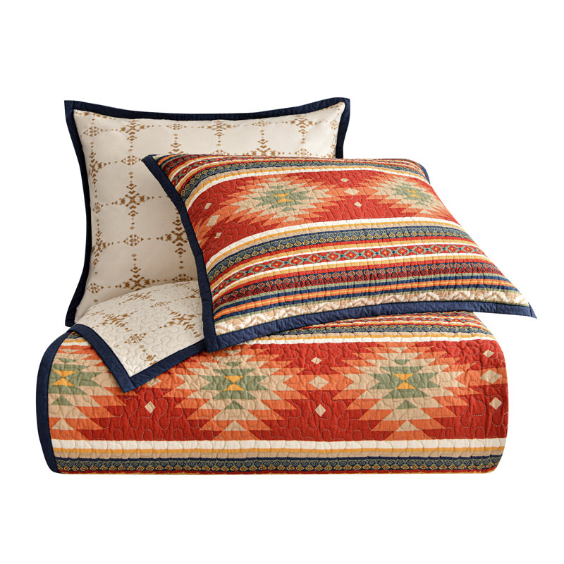 Navy and Cream Reversible Cotton King Quilt Set
