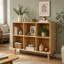 Étagère de rangement en bois massif à 6 cubes, bibliothèque ouverte autoportante avec pieds, rangement à cubes naturel