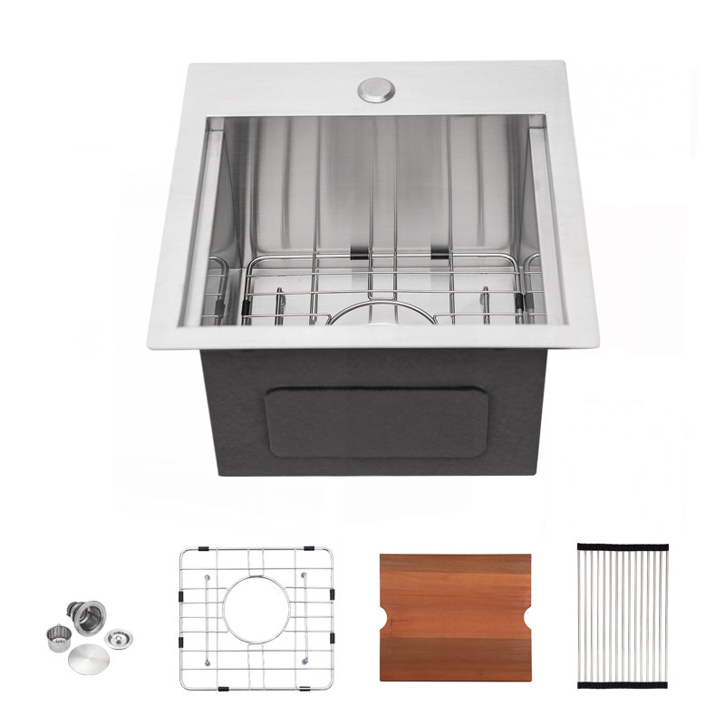 15 Inch Drop In Kitchen Sink - 15 "X 15" Kitchen Sink Stainless Steel 18 Gauge Workstation Sink Drop-In Topmount Single Bowl Kitchen Sink