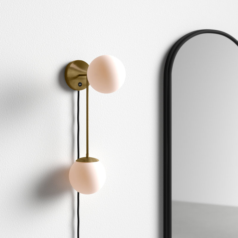 Duo Modern Contemporary Wall Sconce - Brushed Brass, Plug-in, Brushed Brass