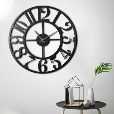 Elegant Decorative Metal Wall Clock, Black, 27.6 x 27.6 inches | 100% Metal, Thickness: 0.08 inches | Silent Mechanism, Easy Wall Mount, Requires 1 AA Battery (Not Included) | Stylish Home Décor for Any Room