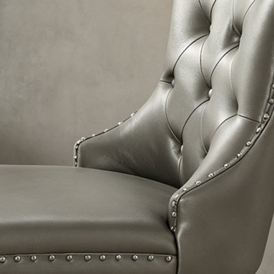 Chaise de salle à manger grise luxueuse et rembourrée avec pieds en bois massif