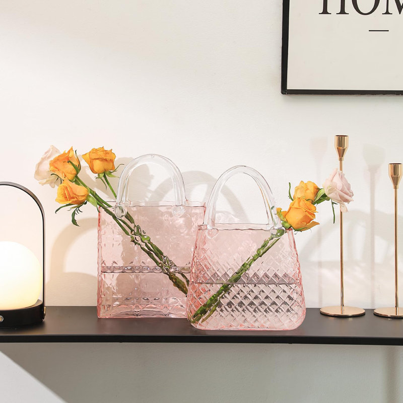 Vase de table en verre Waneda, Rose transparent