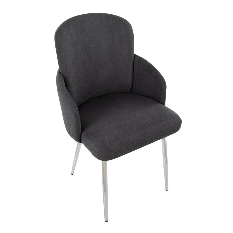 Jaquavia Fabric Upholstered Arm Chair in Cream, Chrome, Fabric Gray