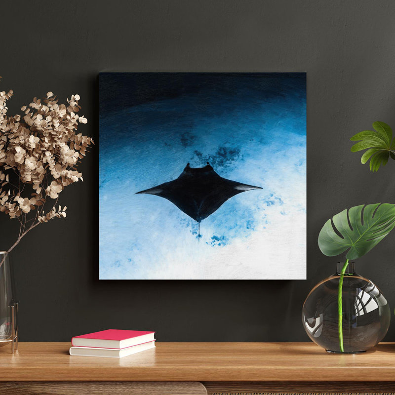 " A Stingray Over Black And Blue Seabed " Painting Print, 32" H x 32" W