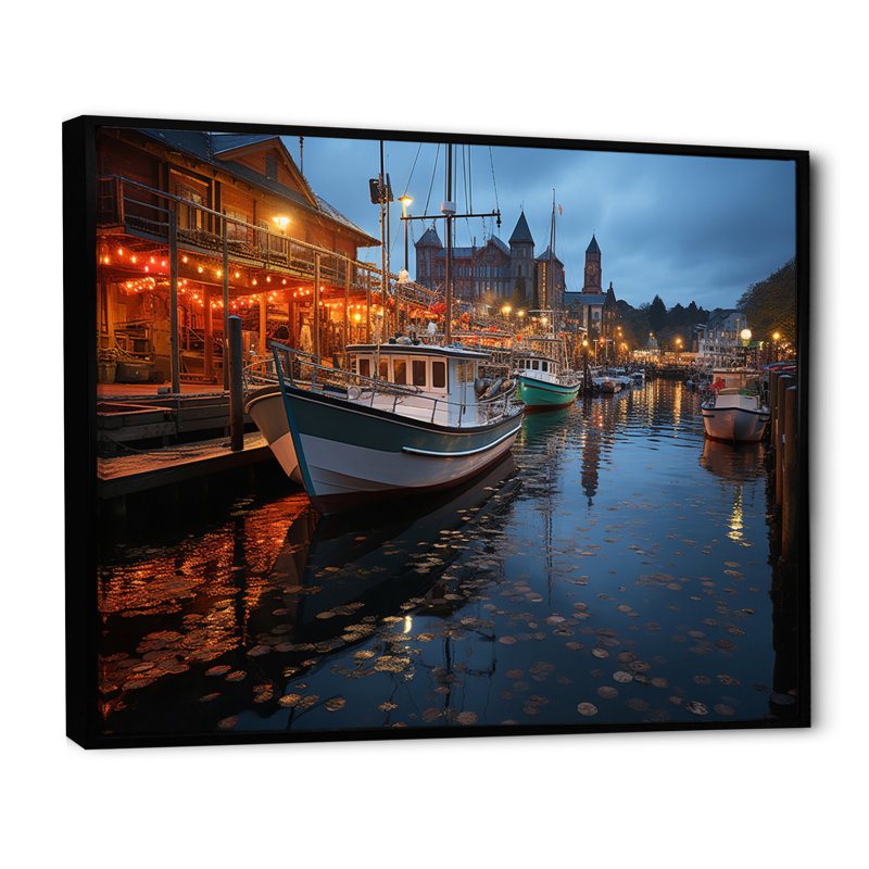 Port Harbour Lights - Nautical & Beach Canvas Prints, H 34 po x l 44 po x P 1,5 po, Cadre flottant noir