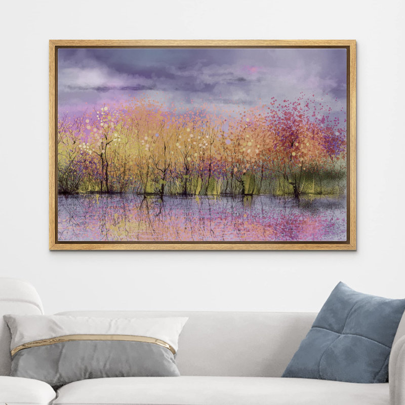 Abstract Forest " Purple Forest Reflection " Print, Natural Framed, 24'' H x 36'' W