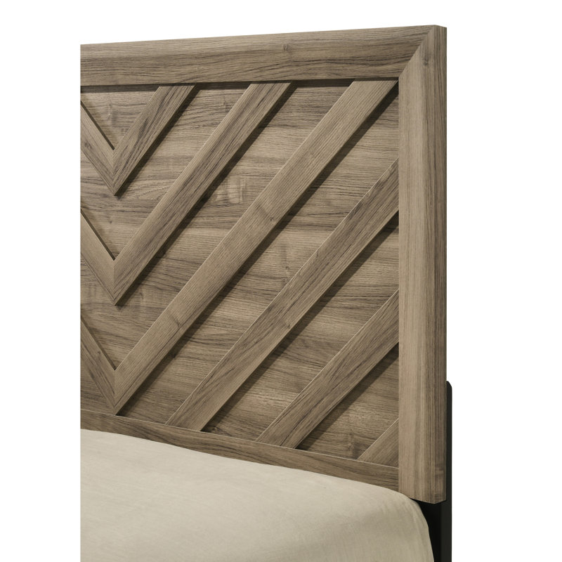 Brown Warm Wood Finish King Bed With Contemporary Style And - Headboard Finish,