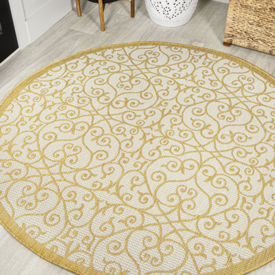 Deilani Vintage Filigree Textured Weave Cream/Yellow Indoor/Outdoor Rug