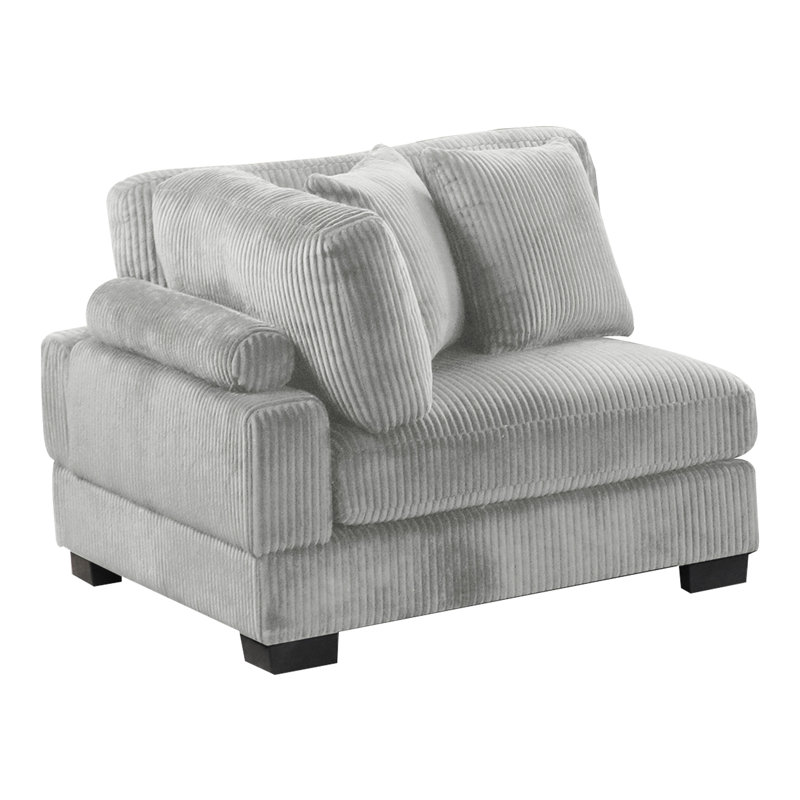 Stylish Gray Corduroy Upholstered Modern Corner Wedge With Wood Construction, Medium-Firm Plushness, Cushion Back, And No Arms For A Comfortable Relaxation Area Featuring Frame Seating Armless