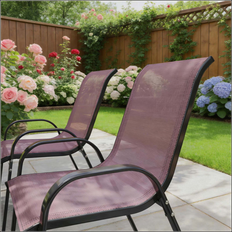 Ensemble de 4 chaises d'extérieur en maille empilables, Noir / mauve