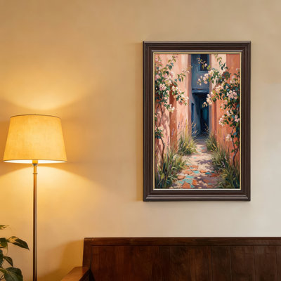 Art mural antique sur toile encadré doré pour le salon, la chambre à coucher, le bureau ou le vestibule - décoration murale décorative avec allée florale