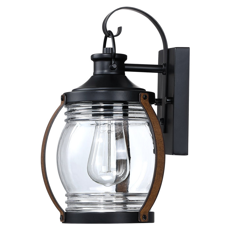 Lanterne murale d'extérieur 1 lumière H 11,8 po noir mat et bois de grange