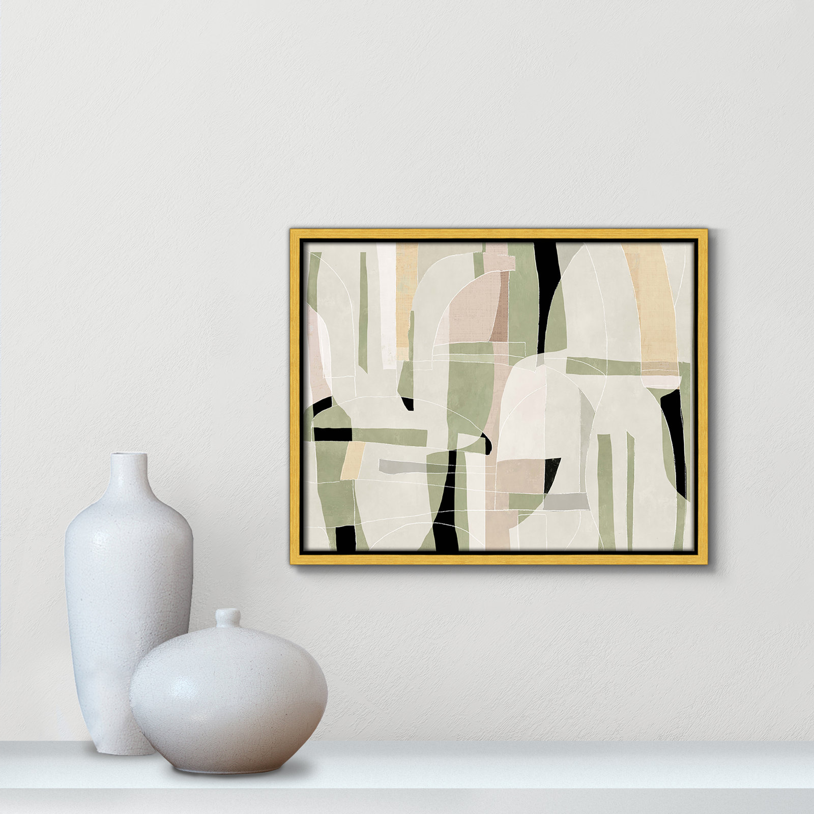 Sunny Barcelona - Floater Frame Canvas, 15.5" W x 12.5" H, Gold