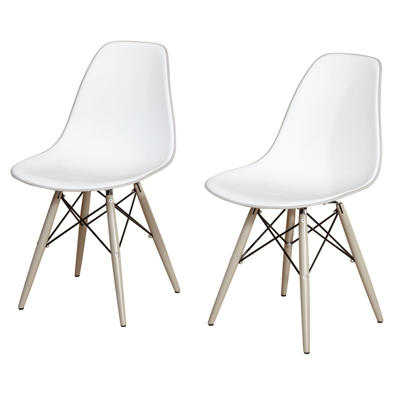 Dubuque Dining Side Chair with Metal Eiffel Base Design and Beech Wood Legs, White/Gray, 2