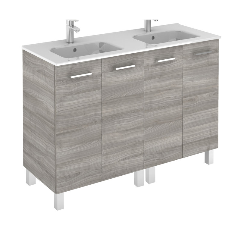 Logic 47.3'' Double Bathroom Vanity with Ceramic Top, Sandy Gray