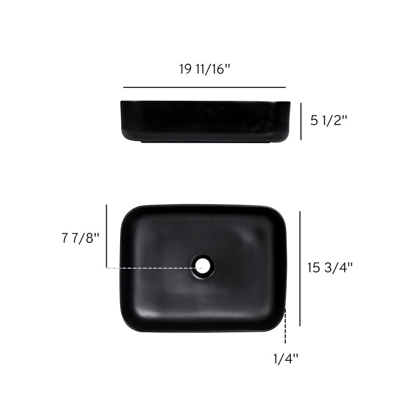 Lavabo de salle de bain rectangulaire en céramique, Noir mat