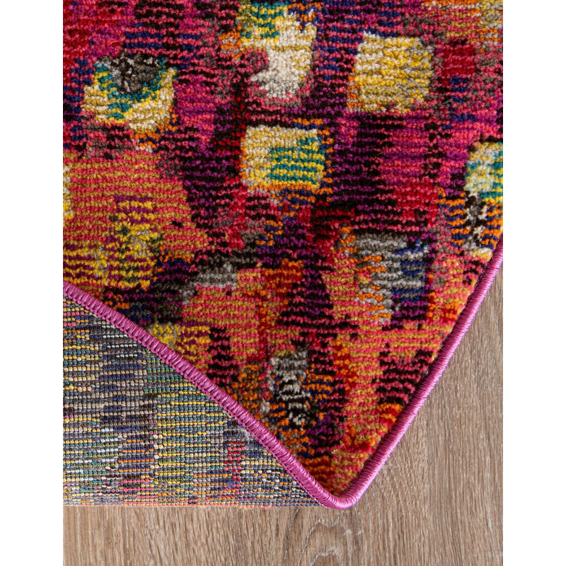 Corlenzo Washable Abstract Indoor Rug, Round 6'1" x 6'1"