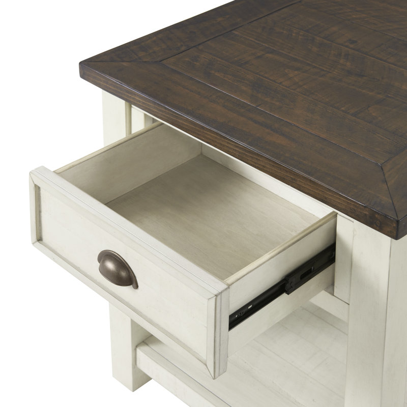 Table de bout avec rangement Holliman, Blanc crème / brun