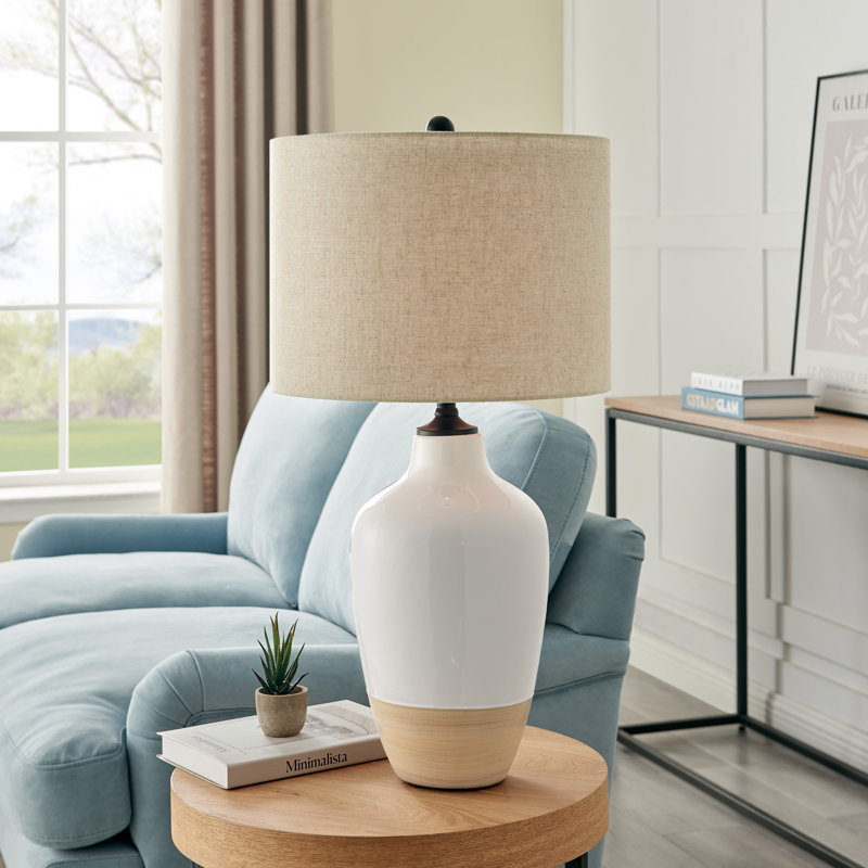 Lampe de table en céramique Bokoshe, gris, gris, H 30 po x l 15 po x P 15 po