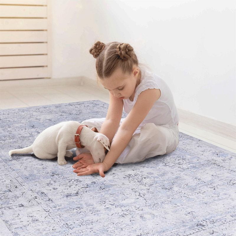 Blue Washable Rug Area Rug, Rectangle 8' x 10'