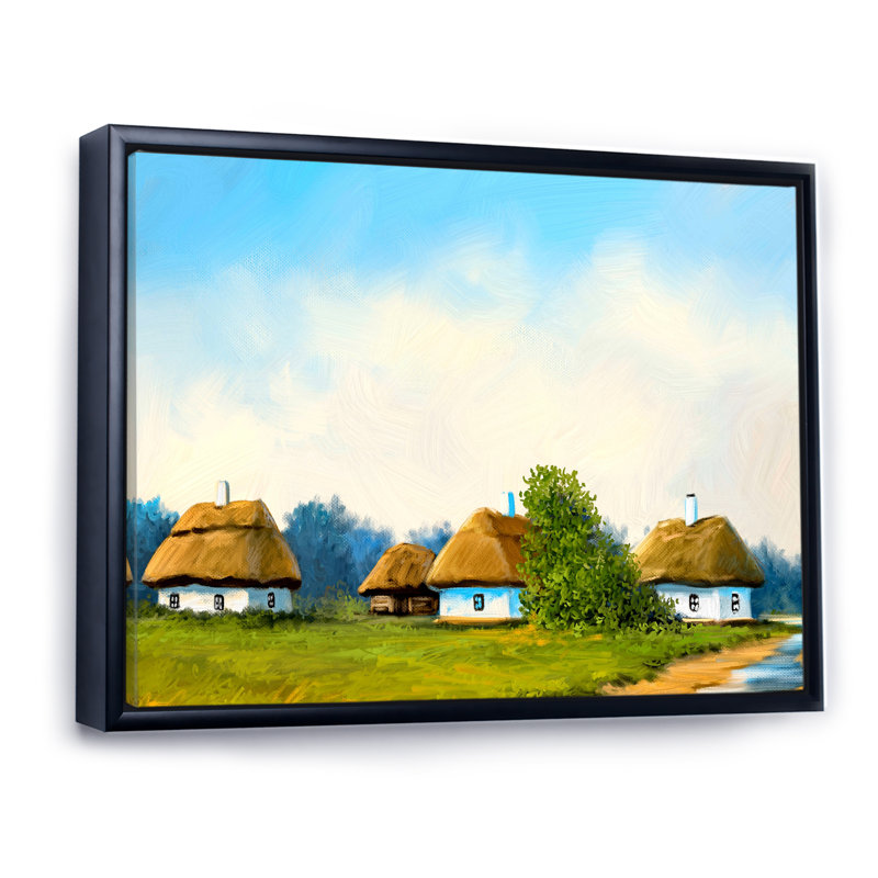 Maison traditionnelle dans le village - décoration murale traditionnelle en toile, H 30 po x l 40 po x P 1,5 po