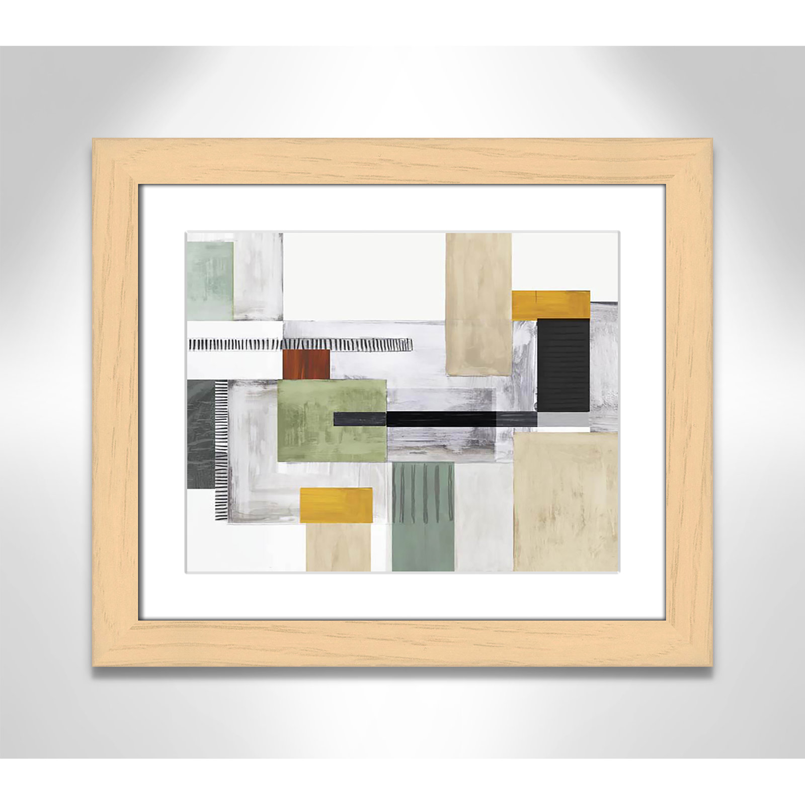 Playful Blocks Print by Tom Reeves, 17.5" H x 20.5" W x 1.25" D, Natural Cube Picture Framed, White