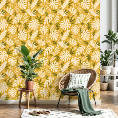 Peel and Stick Wallpaper leaf leaves geometric abstract seamless Contact Paper Removable Self Adhesive Wall Mural Wall Decor for Bedroom Kitchen Cabinets 17.7in x 118in
