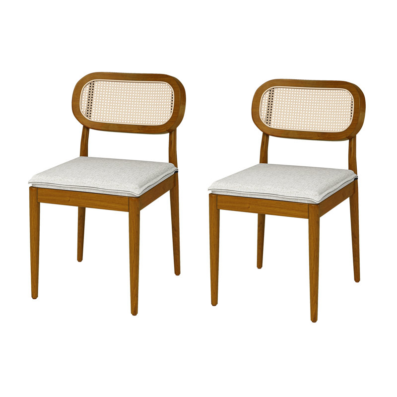  Amadou Modern 18.5'' W Solid Wood Dining Chair with Rattan Backrest, Acorn