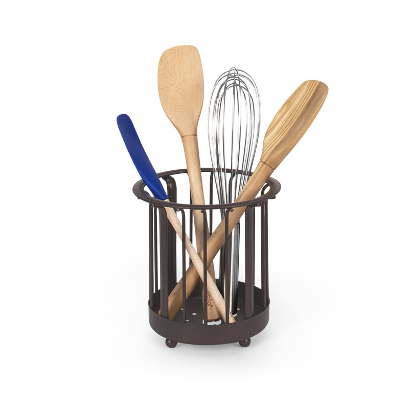 Stainless Steel Round Utensil Crock, Bronze