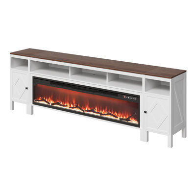 Meuble télé avec foyer, meuble télé avec foyer pour téléviseur de 100 po ou moins, centre de divertissement avec foyer et tiroirs de rangement de 60 po pour le salon, la télécommande, blanc