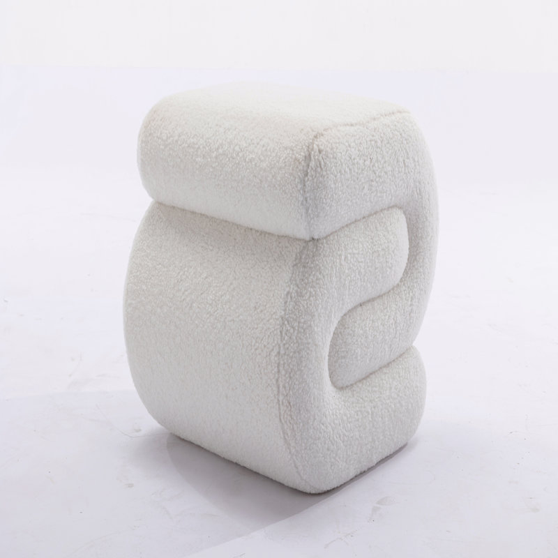 S-shape Ottoman, Makeup Stool Footstool, Ivory Teddy