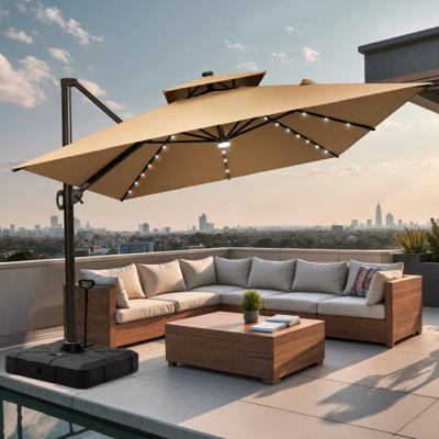 128'' X 104'' Rectangular Outdoor Solar Led Cantilever Patio Umbrella with Easy-Move Base | One-Person Mobility