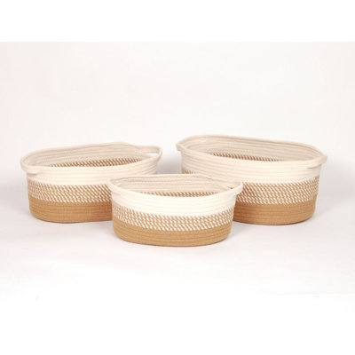 Panier de rangement ovale en coton S/3