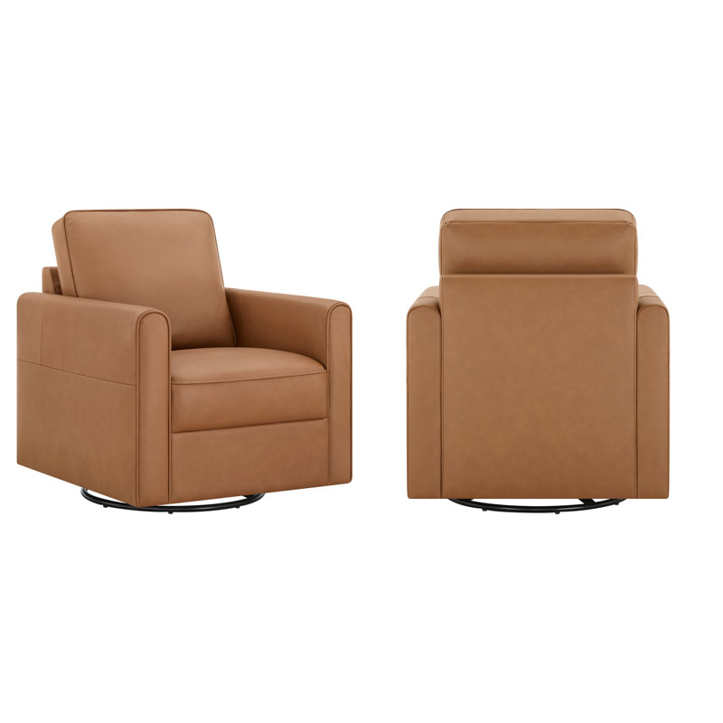Chaise d'appoint pivotante en cuir véritable Weston (ensemble de 2), Noyer cendré