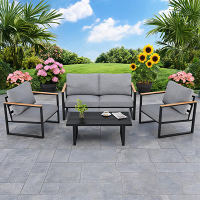Ensemble de conversation modulaire d'extérieur 4 pièces | Table basse Ensemble de canapé d'extérieur toutes saisons Ensemble de canapé de patio