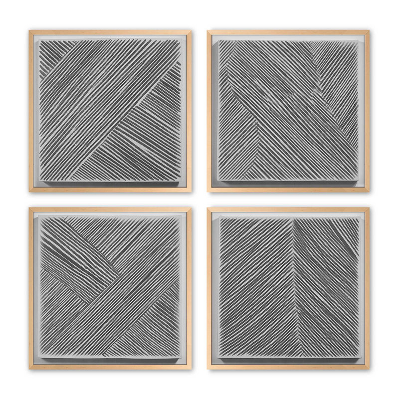 Linear Illusion, ensemble de 4 impressions sur toile dans un cadre, Érable brut, H 27 po x l 27 po