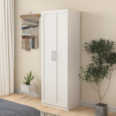 4 Storages High Wardrobe And Kitchen Cabinet, White, 2 Doors, 3 Partitions, 15Mm Particle Board, Firm Construction White 2-Door 3 Cabinet For Kitchen, Storages, 3Mm Back
