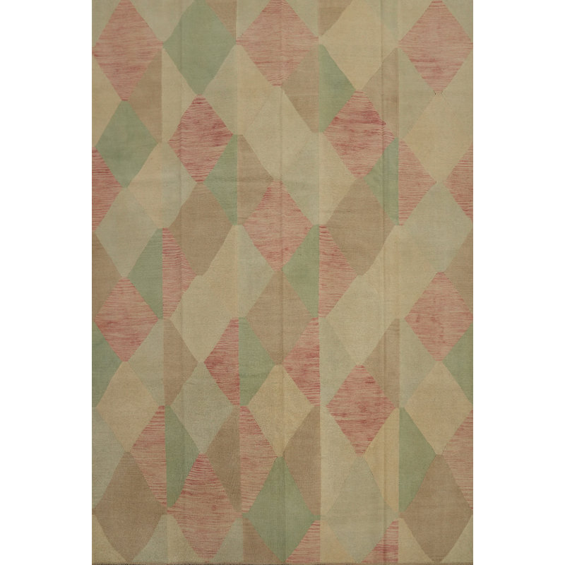 Tapis subtil à motif de losanges 8 x 10 avec des tons doux terreux