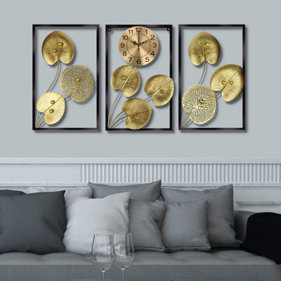 Grande horloge murale, 24 po, décor doré silencieux pour la maison