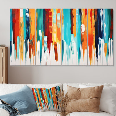 «Colorful Paint Droppings Blue Orange», ensemble de 4 décorations géométriques murales