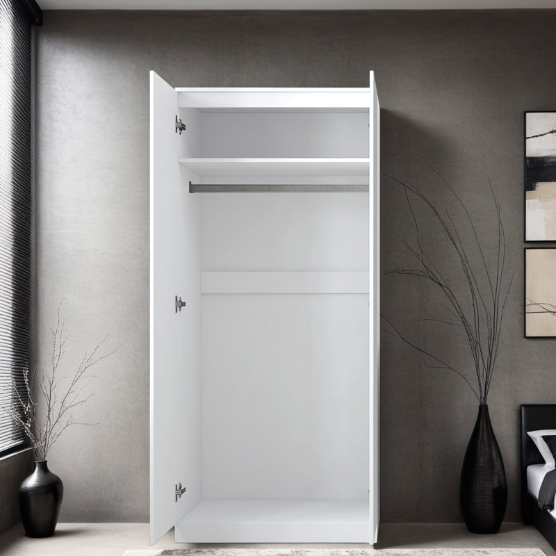 Carlton 2 Door Double Wardrobe - Matt Finish, Soft Close Hinged Doors. Modern No-Handle Push-to-Open Design, Matt White