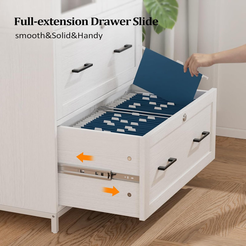 Wide 2 Drawer Wooden File Cabinet Embossed White P2 Density Board