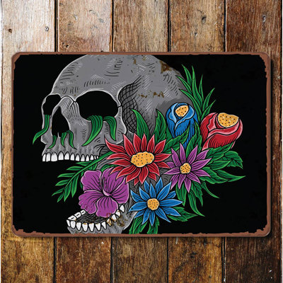 Flower Skull - No Frame Print on Metal