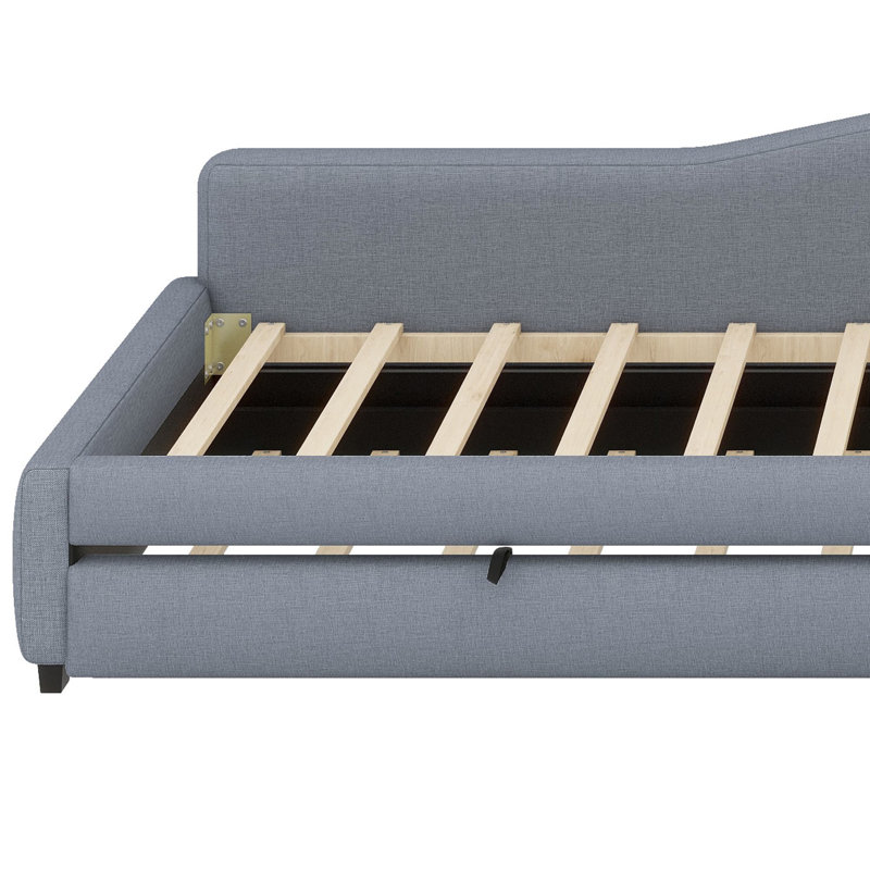  Wooden Daybed With Trundle and Drawer, Gray