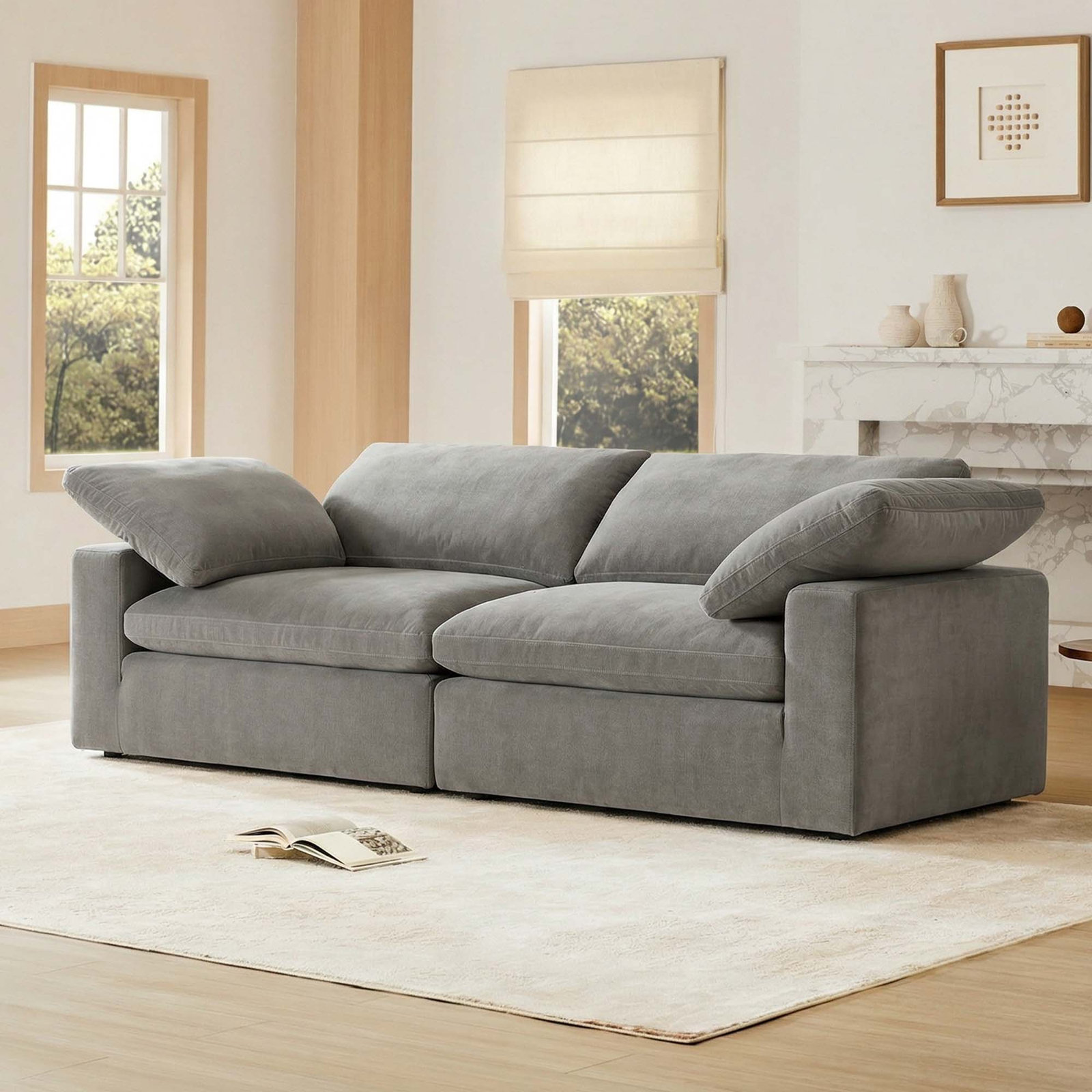 Asher 118" Upholstered, Chenille Capri Truffle