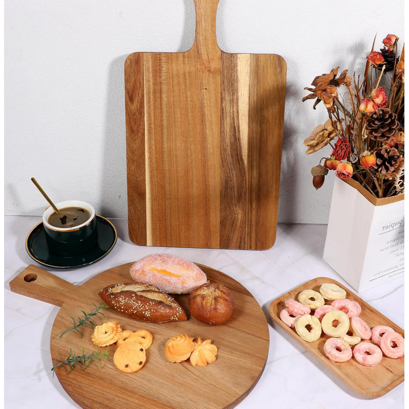 2 Pcs Wood Cutting Board with Handle