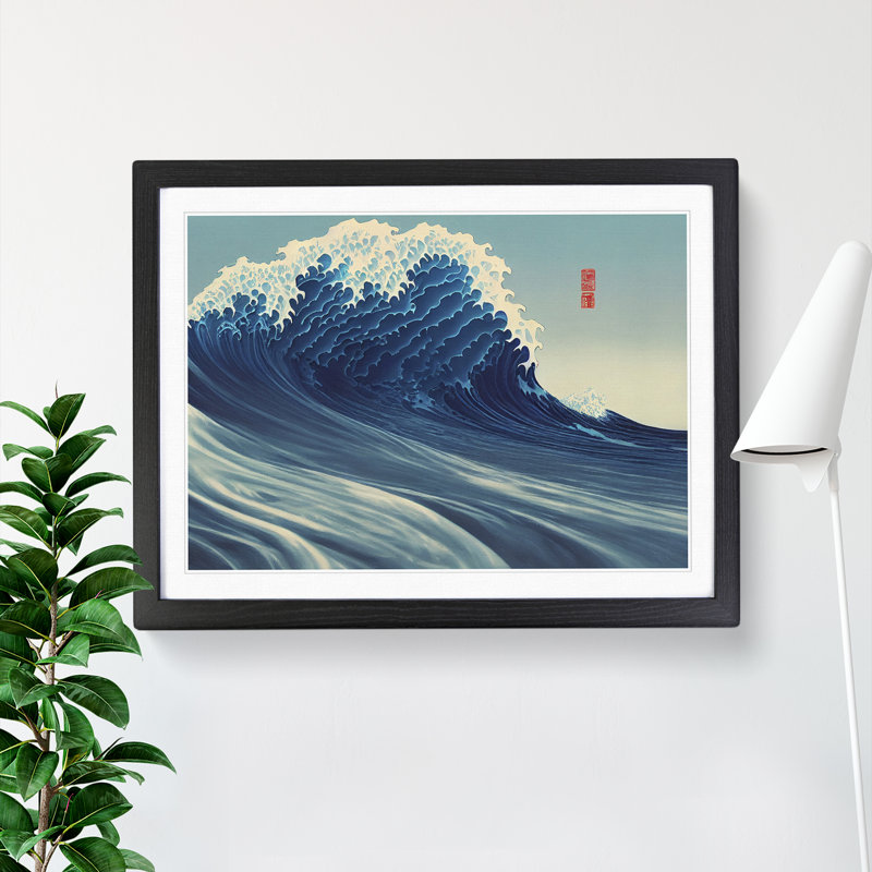 Suave Japanese Wave - Single Picture Frame Print, Black, 46cm H x 64cm W x 2cm D