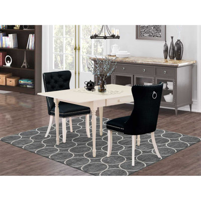 3-Piece Mahogany Finish Rectangular Solid Wood Top with Dropleaf Dining Table Set